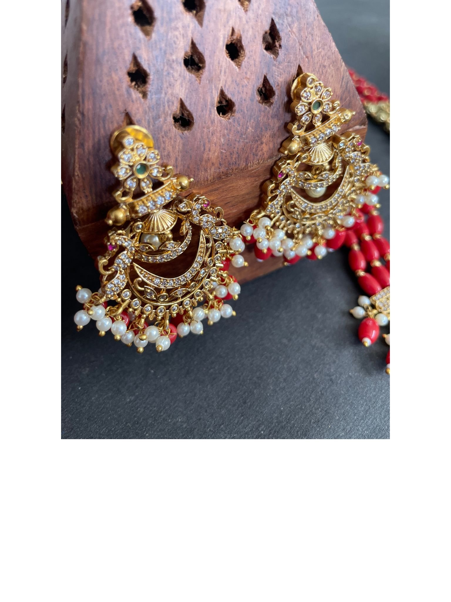 Traditional Orange Beaded Temple Necklace